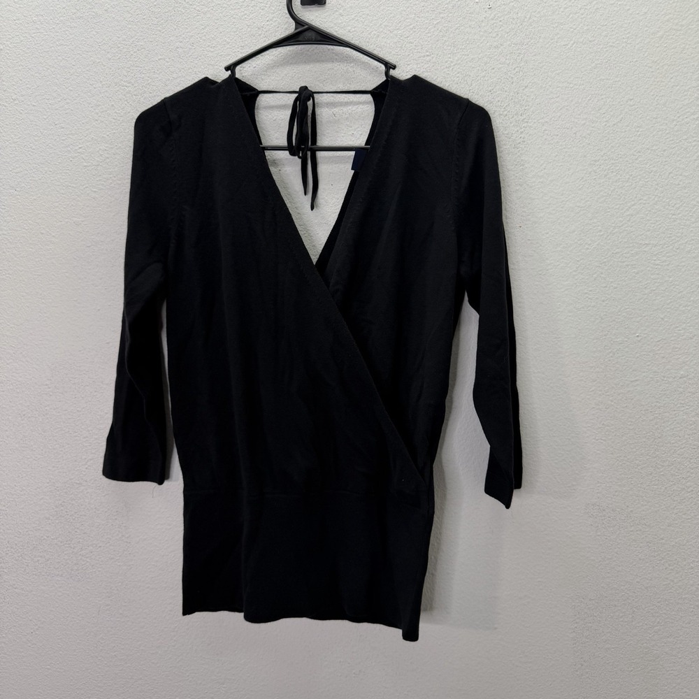 Vintage Y2K Gap Black Babydoll Wrap Top Cinched Waist SZ M NWT Tie Back 2005